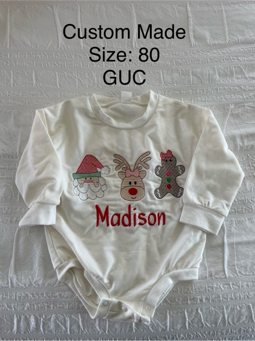 Personalized White Baby Onesie with Christmas Applique - Madison